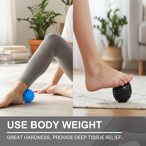 LEZER Spiky Massage Ball, Trigger Massage Point, Plantar Fasciitis, Deep Tissue Myofascial Release Tool, Foot Massager, Muscle Knot Relief, Physical Therapy, 3 in（Blue） - style: 01－3.0 in
