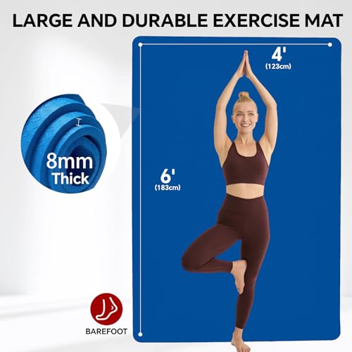 Stepwaver Extra Large Yoga Mat 6'x4'(1/3" & 1/4" Thick), Non-Slip, Ultra Durable, Wide Workout Mat, Wide Exercise Mats for Home Workouts, Yoga, Pilates, Stretching (Barefoot Exercise) - color: Blue, size: 72" x 48" x 0.3"