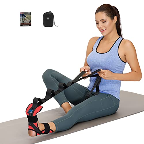 comness Foot and Calf Stretcher Stretching Strap For Plantar Fasciitis, Heel Spurs, Foot Drop, Achilles Tendonitis & Hamstring. Yoga & Leg Stretch Strap. (Red) - color: Red