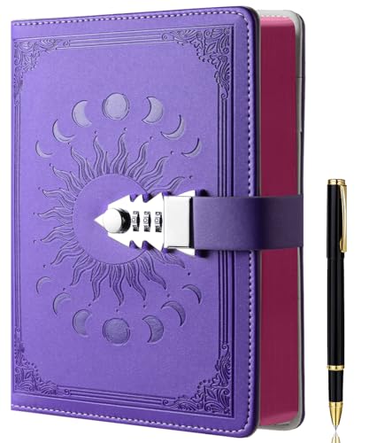 ZXHQ Journal with Lock for Girls Women,A5 224 Pages Lock Diary, Colorful Edge, Refillable, Leather Hardcover 8.5" × 5.9" - Purple - color: Purple