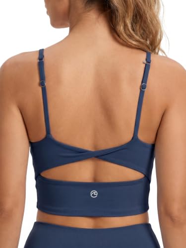 Aoysky Womens Strappy Sports Bra Adjustable Cross Back Longline Crop Top | Buttery soft fabric, Removable padded cups, Convertible straight/cross back, U-neck longline, Yoga gym pilates daily wear - color: Navy, size: Small