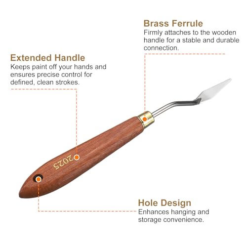 HARFINGTON Palette Knife Painting Tool 1.3" x 0.39" Stainless Steel Teardrop Blade 7.09" Length Spatula Painting Pallet Knives with Hole Beech Wood Handle for Oil Acrylic Canvas, Red/Silver - size: 7.09" x 0.39" x 1.3"