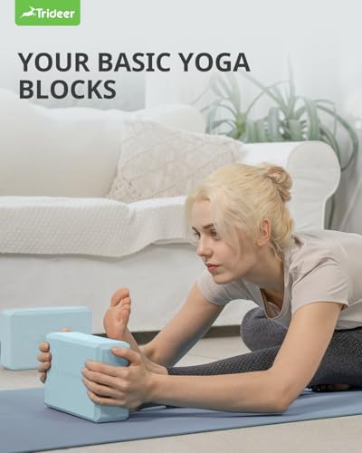 Trideer Yoga Blocks 2 Pack, Soft Non-Slip Foam Blocks with Beveled Edges for Alignment and Stretching in Yoga, Pilates, and Dance - Supportive, Lightweight, Odor Resistant, Latex-Free - color: Light Blue-2 Pack