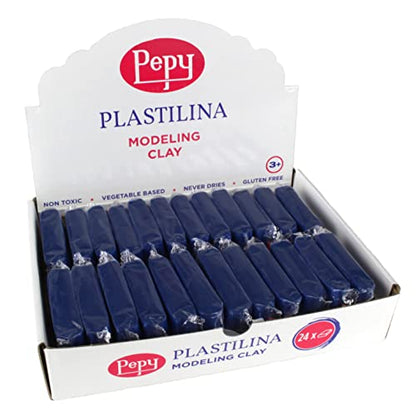 Pepy Plastilina Reusable and Non-Drying Modeling Clay; Set of 24 Bars, 1.4 Ounce Each, Perfect for Arts and Crafts Projects, Dark Blue - color: Dark Blue