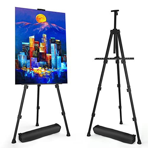 Art Painting Display Easel Stands - Portable Adjustable Floor Artist Easels | Aluminum Metal Tripod Black Stands with Bags, Sturdy for Table-Top/Floor Painting, Drawing, Displaying - 2 pack - style: Black - 2pack