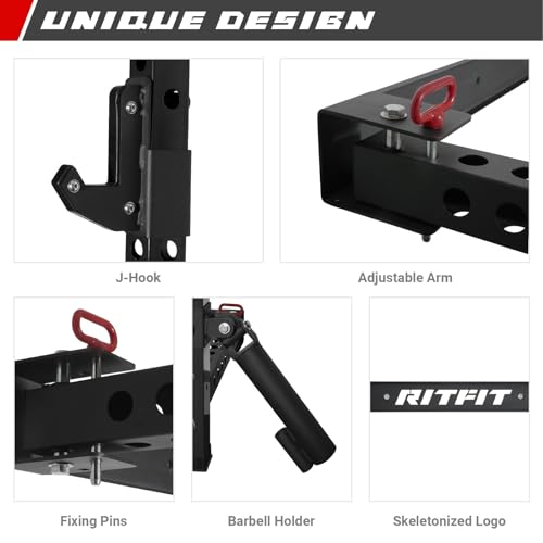 RitFit 2.36'' x 2.36'' Folding Squat Rack for Home Gym, Wall Mounted Squat Rack with Attachments - Space Saving Squat Power Rack - color: Black, style: Folding Squat Rack with Bench
