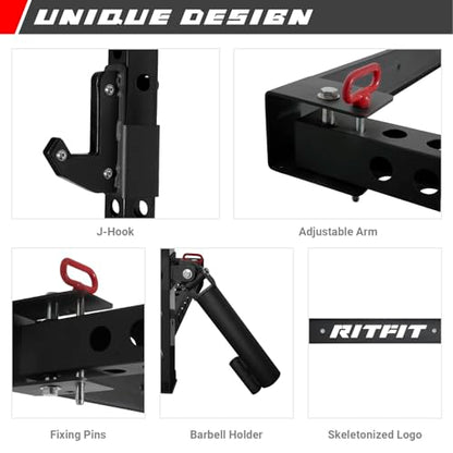 RitFit 2.36'' x 2.36'' Folding Squat Rack for Home Gym, Wall Mounted Squat Rack with Attachments - Space Saving Squat Power Rack - color: Black, style: Folding Squat Rack with RP230LBS