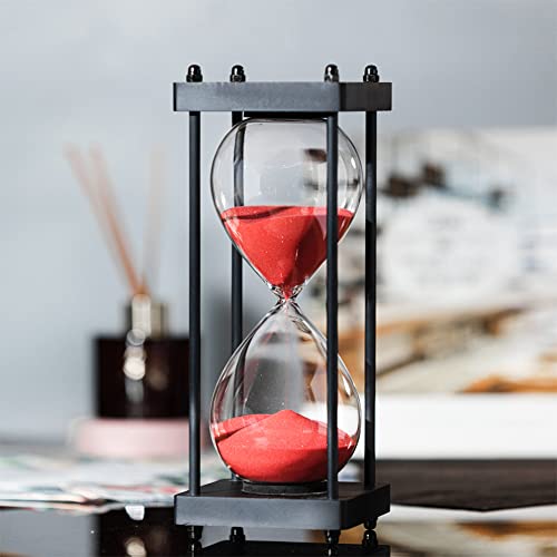 SAMLONG Large Hourglass Timer 60 Minute, Black Wooden Sandglass, Red - color: 60 Min Red Sand