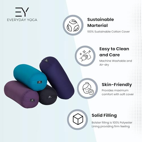 Everyday Yoga Premium Bolster, Soft Meditation Pillow, Multi-Colors - color: Black, style: B. High Impact - Round