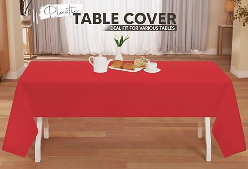 Utopia Kitchen Plastic Table Cloth Disposable [Red, 6 Pack] | Rectangle Tablecloth Waterproof Stain Resistant Party Table Cover - color: Red, size: 54X108 Inch - 6PC