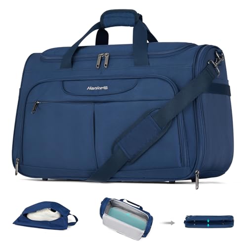 Hanke Carry On luggage Bags for Travel, Large Foldable Duffle Bag for Travel, Softside Lightweight Travel Bag Carry On Bags for Airplanes Women, Travel Tote Bags for Women Men.（Blue） - color: Blue, size: Ultra Carry-On