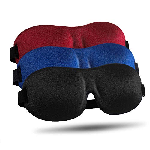 LKY DIGITAL Sleep Mask for Side Sleeper 3 Pack, Blackout 3D Eye Mask - color: Black & Blue & Red