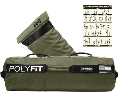 Polyfit Workout Sandbag Pro - Exact Sizing with Triple Closure Filler Bag - color: GREEN, size: 60 LB