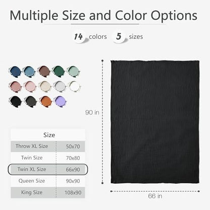 Carriediosa 100% Cotton Muslin Throw Blanket 66 x 90 Summer Gauze for Adult - color: Black, size: Twin XL
