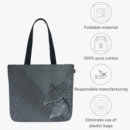 Ecoright Aesthetic Canvas Tote Bag for Women Large Zipper Tote Bags with Pocket, Womens Tote Bag for Yoga, Work, Beach - color: Dragon Fly Stingray