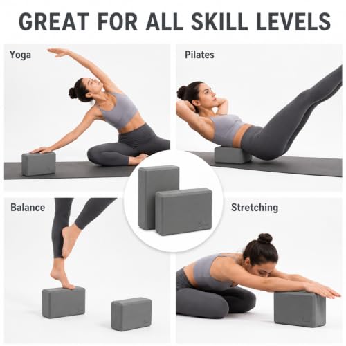 EXERZ Yoga Blocks 2 pack, Gym Blocks, Exercise Workout Fitness Bricks, Pilates Stretch Handstand Non-Slip - color: Grey