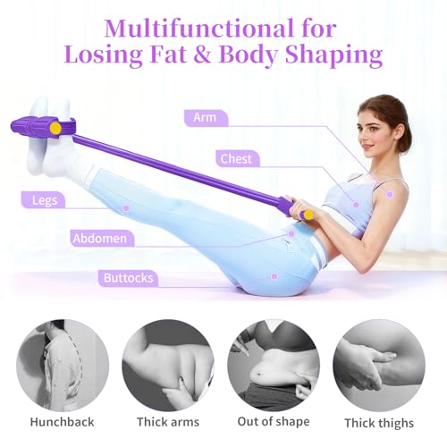 Pedal Resistance Band with Handle, Durable 6-Tube Exercise Bands - color: Purple