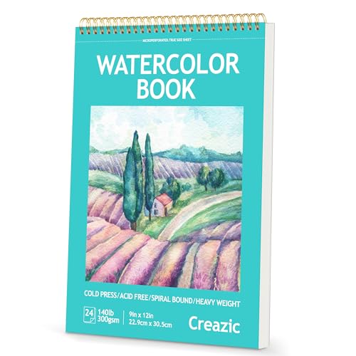 9"x12" Watercolor Pad, 140lb/300gsm Watercolor Paper, 24 Sheets | Cold Press Water Color Paper, Spiral Bound with Tear Line, Great for Watercolor, Sketching & Art Classes, Adults & Kids - color: Teal, size: 9"x 12" Spiral Bound