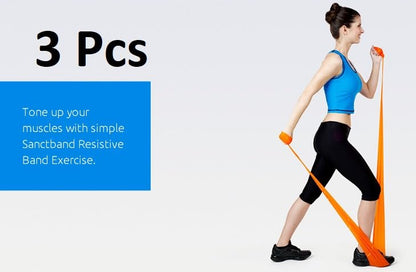 (Made in Malaysia) 3 Level 5 Ft Sanctband Exercise Resistance Bands for Stretching, Fitness or Physical Therapy Pilates Rehab