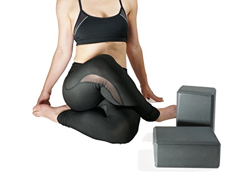dimok Yoga Blocks and Strap Set - Foam Bricks 9x6x4 and 8FT Yoga Belt Metal D-Ring - High Density Premium Quality - color: 2grey