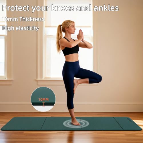 Foldable TPE Yoga Mat Thick 10mm,75" x40"Extra Large Exercise Mats | Stretch Mat Non-slip Fitness Folding Mat Easy to Carry,Wide Gym Mats for Women Men Suitable for Home Workout Travel Pilates - color: green