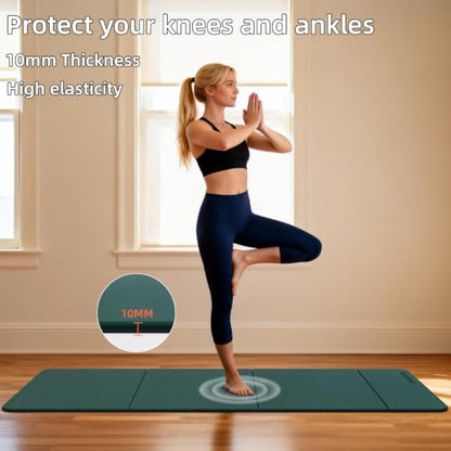 Foldable TPE Yoga Mat Thick 10mm,75" x40"Extra Large Exercise Mats | Stretch Mat Non-slip Fitness Folding Mat Easy to Carry,Wide Gym Mats for Women Men Suitable for Home Workout Travel Pilates - color: green