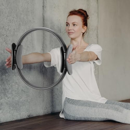 Syhood Pilates Ring 11. 81 Inch Pilates Circle Yoga Ring Magic Lightweight Flexible Workout Equipment for Fitness Physical Therapy Resistance Exercise Arms Legs - color: Grey,Black