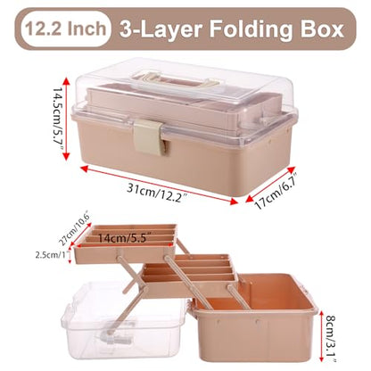 BTSKY 3-Layer Foldable Craft Organizer, Portable Tackle Box with Handle & Adjustable Dividers, Multi-Purpose Toolbox for Art Supplies, Sewing, Medicine, 12.2x6.7x5.7 Inch, Blush Pink - color: Blush Pink