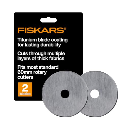 Fiskars 60mm Titanium Rotary Cutter Blade Replacements for Fabric, 2-Pack | For Thick Fabric, Premium Steel w/ Titanium Coating for Durability, Precision Cutting for Crafts, Sewing & Quilting Projects - size: 60mm, style: 2 Pack - Titanium