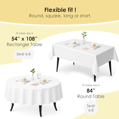12 Pack White Plastic Tablecloths, 84 Inch Round Disposable Table Covers, Heavy Duty & Waterproof for Parties, Events, Banquets, White - color: White, size: 84" Round