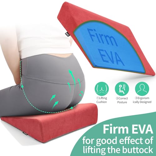 BUYUE Wedge Cushion for Butt Lift Women, Hard-Firm EVA Foam for Lift HIPS Up Fitness Training, Plank Position Mat, Non-Slip Chair Seat Pad, 15.7"x 12.5", Rose Pink - color: Rose Pink