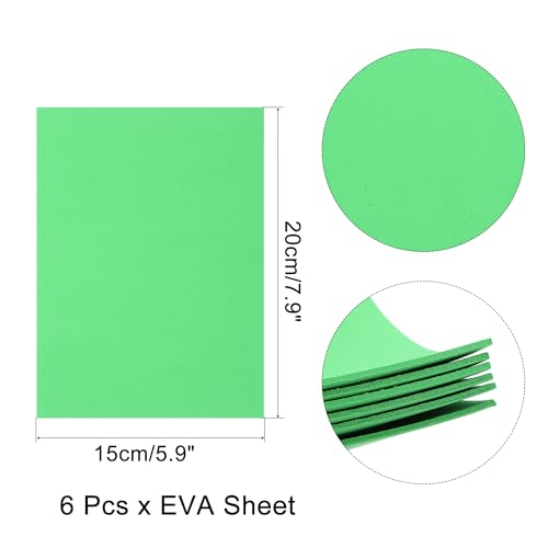 uxcell Green EVA Foam Sheets, 7.9x5.9in 2mm Thick Handicraft Foam Paper for DIY Craft Projects Art Card Party Decoration, 6 Pcs - color: Green