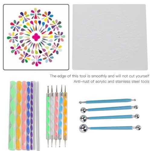 Anu Limen Mandala Dotting Tools Set, 20 Piece Rock Painting Kit with Acrylic Rods, Stencil, Paint Tray, Storage Bag