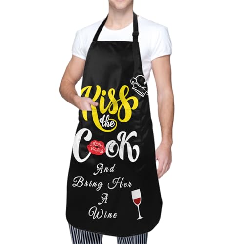 Giwawa Unisex Adult Apron Waterproof Stain Resistant Kitchen Cooking Apron with 2 Pockets for BBQ Grill Painting - color: Kiss the Cook
