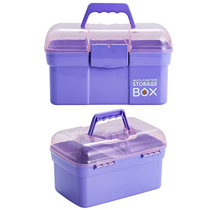 Kinsorcai 11'' Plastic Box Organizer with Removable Tray, Sewing Box Organizer (Purple) - color: Purple