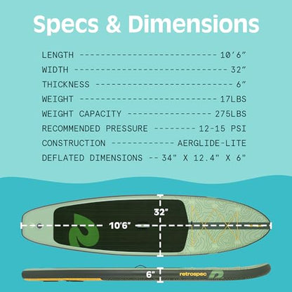 Retrospec Weekender Inflatable Stand Up Paddle Board Includes Paddle, Pump, and Accessories 10’6” Lightweight iSUP, Puncture Resistant Inflatable Paddle Board for Adults - color: Wild Spruce (Legacy)