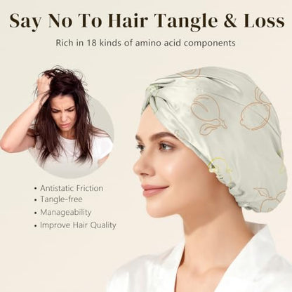 ZIMASILK 22 Momme 100% Pure Silk Bonnet for Sleeping, Ivory-Fruit Line Art - color: Ivory - Fruit Line Art