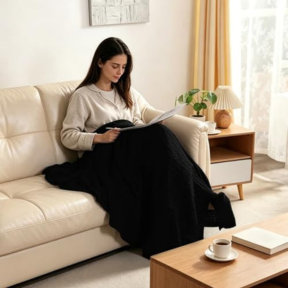NTBAY Cotton Cable Knit Throw Blanket, 51 x 67, Black - color: Black, size: Throw(51"x67")