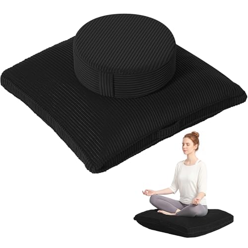 Meditation Cushion, 32x32inch Meditation Floor Pillow for Adults | Extra Large Floor Cushion, Zafu & Zabuton with Removable Corduroy Cover, Soft Support for Yoga, Sitting, Reading, Black - color: Black