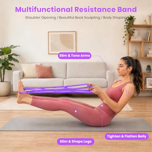 7 Ring Adjustable Resistance Bands, Workout Stretch Fitness Resistance Exercise Band with 7-Level, Ideal for Women Men Yoga/Pilates/Physical Therapy/Home Gym for Arm/Shoulders/Foot/Leg Fitness - color: Purple