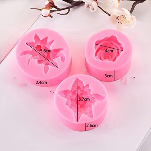 3 Pack Silicone Mold - 3D Flower Shapes: Rose, Peony & Round for Resin Candle & Soap Making - color: xq-flower-3-pack