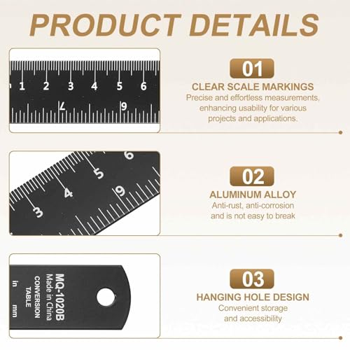 HARFINGTON 2pcs Metal Straight Ruler 20cm Metric SAE Aluminum Alloy Measuring Rulers Scale Tool with Hole for Measure Study Reading Classroom Office, Black - size: 20cm