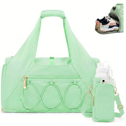 Gym Bag for Women, Yoga Mat Bag with Shoe Compartment and Wet Pocket, Sport Yoga Gym Bag with Yoga Strap, Carryall Yoga Tote Bag - color: Green