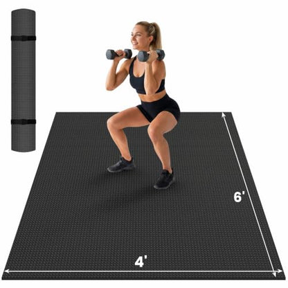 THAILE Large Exercise Mat, 6' x 4' x 6mm, Non-Slip Workout Mat for Home Gym | Versatile 6' x 4' Workout Space: 6mm HPE cushioning and textured grip support cardio, Pilates, stretching and yoga.