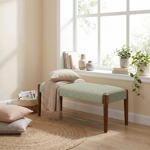 Usaint 42" End of Bed Bench with Wood Legs, Green with Walnut Leg - color: Green With Walnut Leg