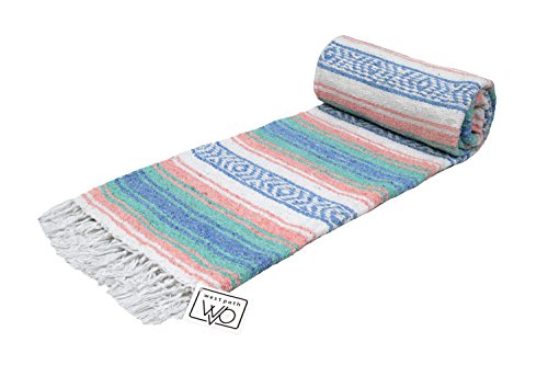 Open Road Goods Multi Color Mexican Falsa Blanket - Handwoven in Mexico - Great for The Beach, Picnics, Yoga, or a Throw! (Beach CT) - color: Beach Ct