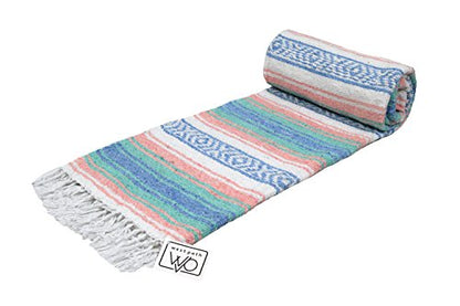 Open Road Goods Multi Color Mexican Falsa Blanket - Handwoven in Mexico - Great for The Beach, Picnics, Yoga, or a Throw! (Beach CT) - color: Beach Ct
