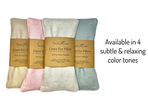 Sacksy Thyme Organic Linen Eye Pillow - Lavender & Flaxseed for Relaxation, Yoga, Stress Relief - Microwavable Heating Pad & Cool Compress - Made in USA - Gifts for Meditation - color: Beige (Lavender)