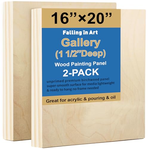 2 Pack 16x20'' Unfinished Gallery Birch Wood Canvas Panels | 1 1/2" Deep Art Cradle Boards for Painting, Pouring, Burning, Epoxy Resin, Laser Engraving Cutting - size: 16*20 2 Pack