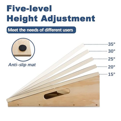 Adjustable Foot Incline Wooden Slant Board for Calf Stretching,440lb Capacity, Balance Velour Stretcher Ankle Stretch Knee Leg Boards Squats Wedge Exercise Fitness Equipment(Side Handle Slant Board)